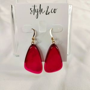 Style & Co Pink Resin Triangle Shaped Wired Fish Hook Earrings